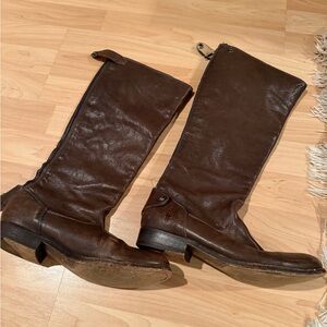 Frye Brown Leather Knee-High Heeled Boots